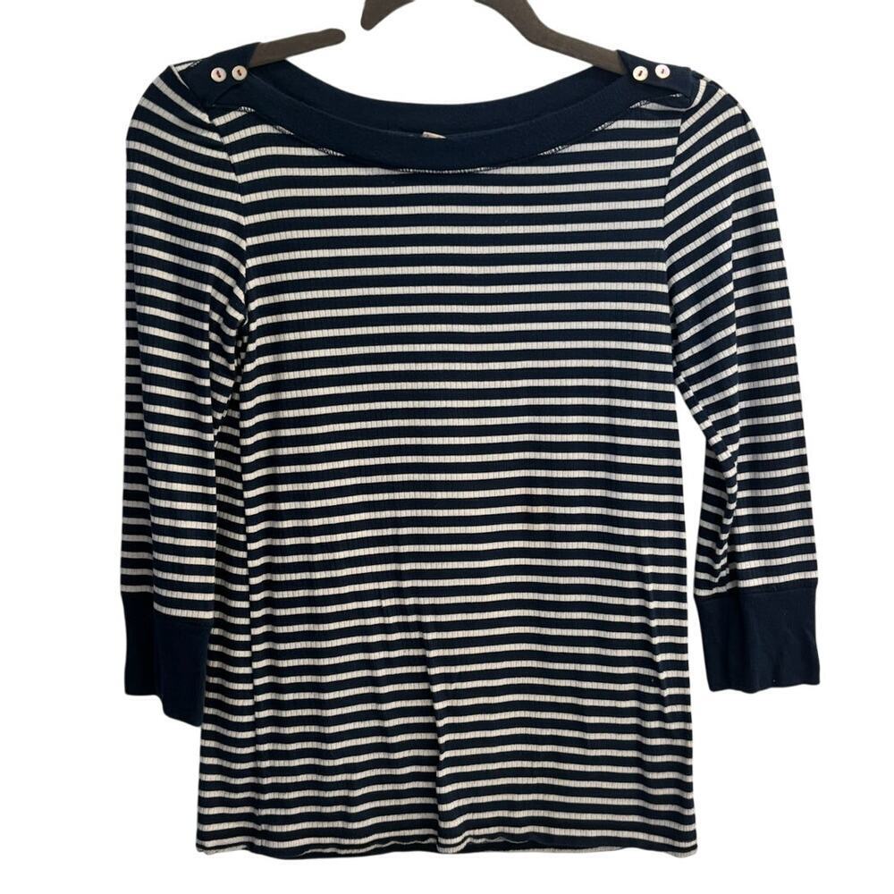 Akemi + Kin Anthropologie XS Sailor Style Navy and White Striped 3/4 Sleeve Top